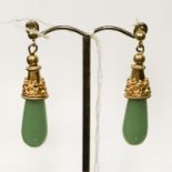 GILT SILVER JADE TEARDROP EARRINGS