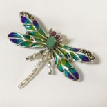 STERLING SILVER DRAGONFLY BROOCH WITH GEMSTONES