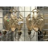 PAIR GILT BRONZE BAT WALL SCONCES