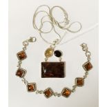 STERLING SILVER BALTIC AMBER BRACELET & PENDANT