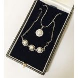 STERLING SILVER PEARL & WHITE TOPAZ PENDANT & BRACELET