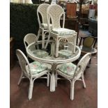 WHITE GLASS TOP TABLE & 6 CHAIRS