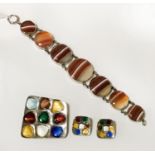 NORWEGIAN SILVER BROOCH & EARRINGS & SCOTTISH AGATE BRACELET