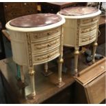 PAIR PAINTED MARBLE TOP BEDSIDE CABINET