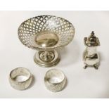 HM SILVER DISH WITH TWO HM NAPKIN RINGS