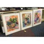 ANNELISE FIRTH 3 WATERCOLOURS SIGNED BY THE ARTISTS - FLORAL STUDIES 60CM X 50CM - ARTIST HAS