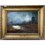 GEORGES MICHEL 1763 -1843 OIL ON PANEL - LANDSCAPE WITH WINDMILL & FIGURE . SIGNED LOWER LEFT WITH