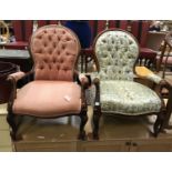 TWO BUTTON BACK ARMCHAIRS