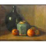 Gilt framed still life oil on canvas, signed lower left H V Langin, 29 x 23 cm