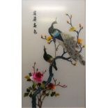 R. Lightfoot, an oriental Oriental tapestry on silk depicting birds on a branch, 68 x 45cm