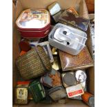 A collection of vintage tins including Huntley and Palmers biscuits, OXO cubes, Basset and co,