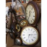 Three wall barometers, cuckoo clock, clock movement and two wall clocks, one marked Cosalt