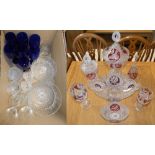 Two boxes of glassware including glasses, bowls, bowls with covers, glass jug, a set of wine