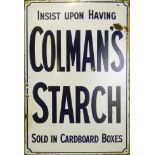 An enamel single sided advertising sign for Coleman's Starch, 91.5 x 61cm.