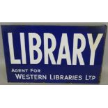 A vintage rectangular double sided enamel wall mounted sign for Library Agent for Western Libraries,
