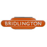 A reproduction totem 'Bridlington', in light tangerine, 25 x 91cm.