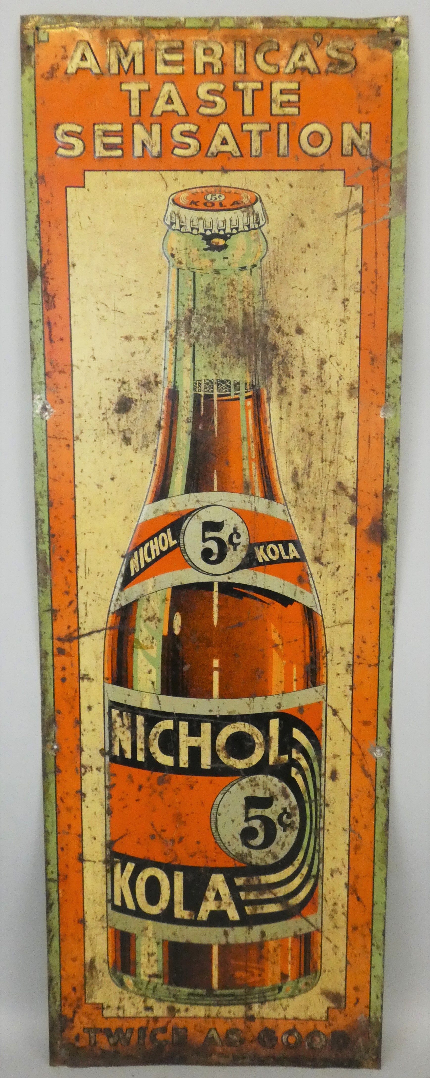 A vintage tin single sided wall mounted sign for Nichol Kola - America's Taste Sensation, 90 x