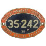 A cabside number plate 35-242 from a SAR Class 35 diesel-electric locomotive, built by General