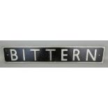 A reproduction aluminium nameplate 'Bittern', 117 x 19cm. 4464 Bittern is a London & North Eastern