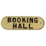 A cast iron 'Booking Hall' sign, 36 x 11 cm.