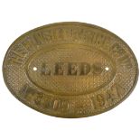 A works plate from The Hunslet Engine Co. 3509 1947, a standard gauge 0-6-0ST named "Astley and