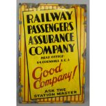 A vintage enamel single sided wall mounted sign for Railway Passengers Assurance Company, 76.5 x