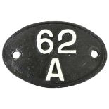 A shedplate 62A, Thornton Junction, in 1959 16 classes of engines with 94 engines allocated,