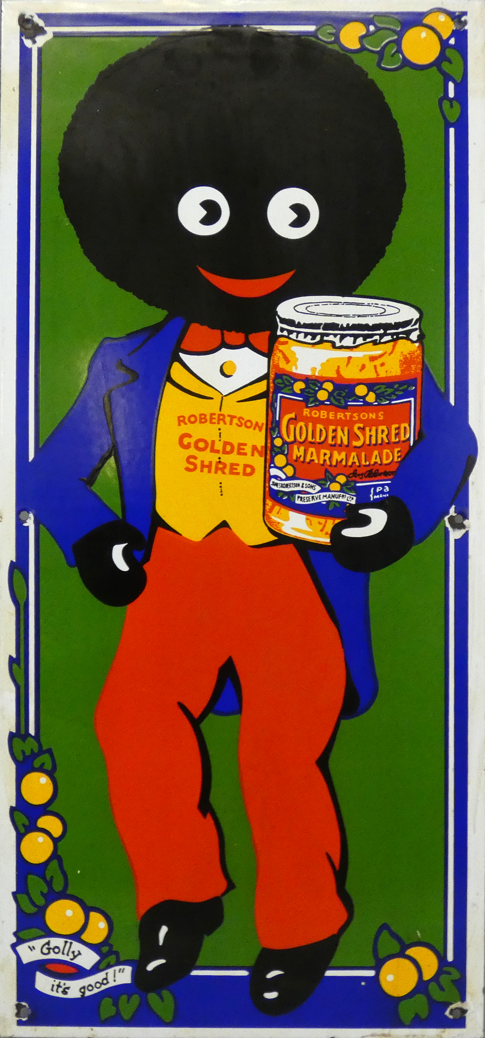 An enamel single sided advertising sign for Robertson's Golden Shred Marmalade, 36 x 63 cm.