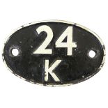 A shedplate 24K, Preston, an ex LNWR shed with 36 engines in 1950 and 26 in 1959, noted for a fire