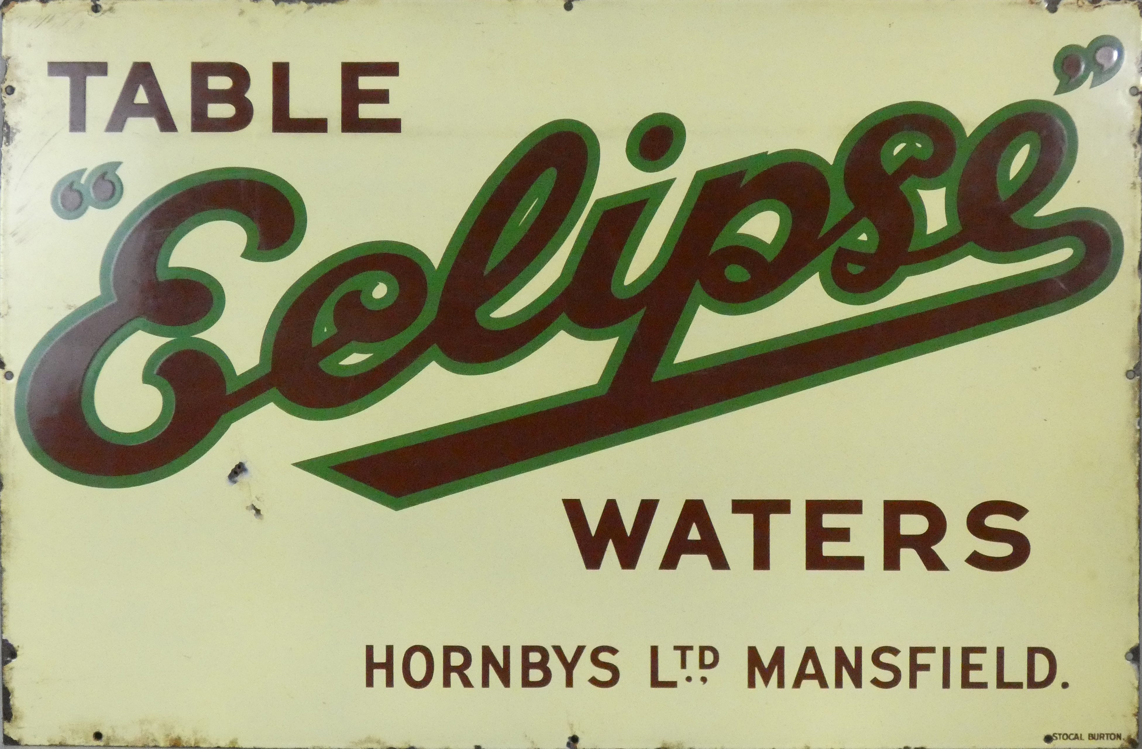 A vintage enamel single sided wall mounted sign for Table "Eclipse" water, 76 x 51cm.