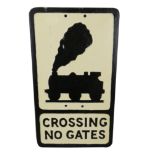 A cast aluminium motoring road sign 'Crossing No Gates', Brookside Eng Ltd., 53 x 30cm.