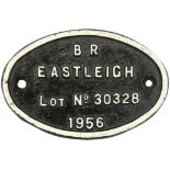 A wagon plate 'BR Eastleigh Lot No. 30328', 1956, '75154' to the reverse, width 17.5cm, height 11.