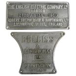 An alloy plate 'The English Electric Company Ltd. London, 2726 / 8136-1960, Robert Stephenson &