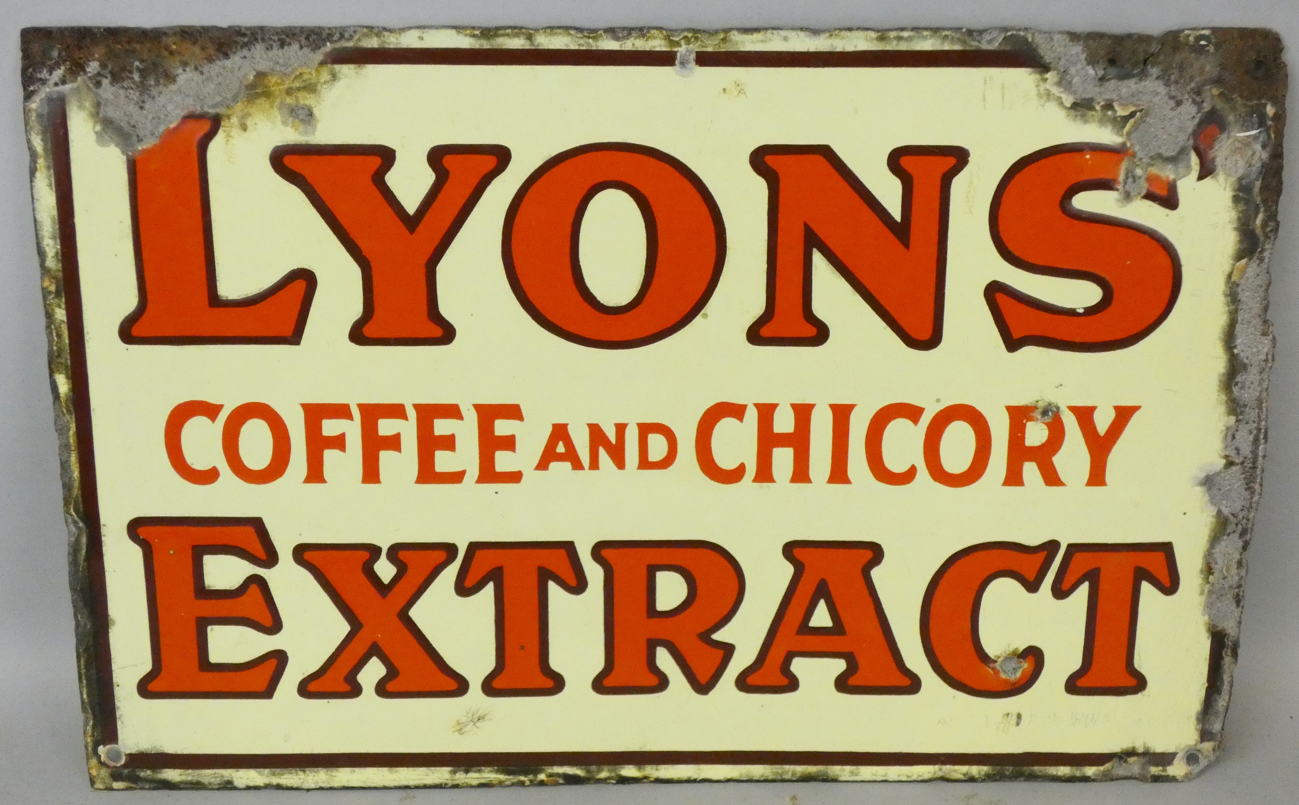 A vintage enamel double sided wall mounted sign for Lyons Coffee and Chicory Extract, 30 x 45.5cm. - Image 2 of 2