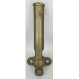 A brass locomotive whistle (hooter), complete with pipe mounting flange, length 40cm.