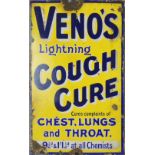 A vintage enamel single sided wall mounted sign for Veno's Cough Cure, 61 x 37cm.