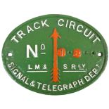 A cast iron sign LMS 'Track Circuit', No. 08, 26 x 20cm.