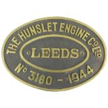 A reproduction works plate from The Hunslet Engine Co. 3180 1944, a standard gauge 0-6-0ST Austerity