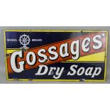 A vintage enamel single sided wall mounted sign for Gossages Dry Soap, 30.5 x 59.5cm.