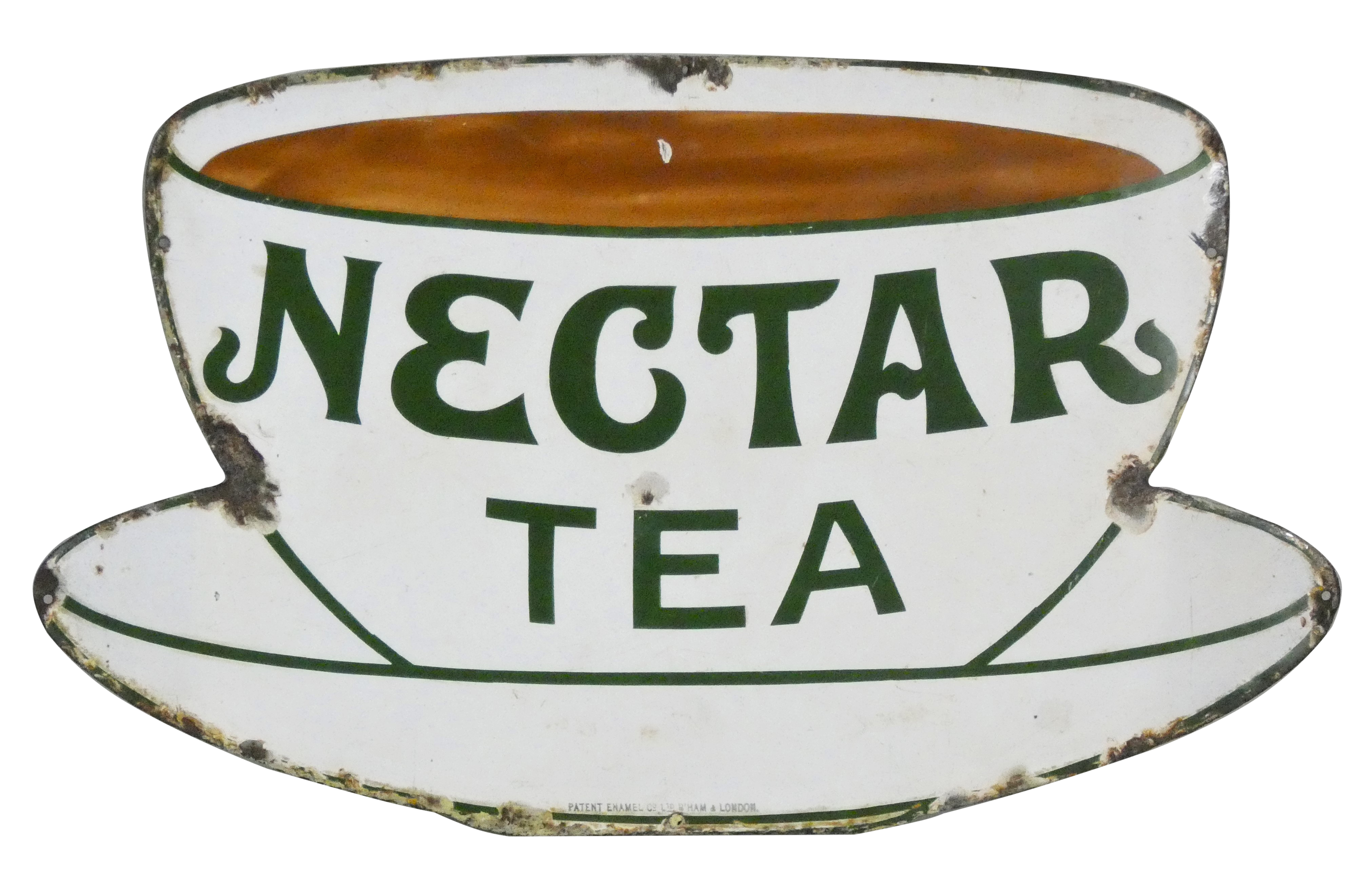 A vintage enamel single sided wall mounted sign for Nectar Tea, 53 x 32cm.