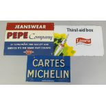 A French double sided tin sign for Cartes Michelin, a 'Pepe Jeansware' single sided enamel sign