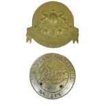 A brass safe plate 'Milners' Patent No. 212...', 25 x 23cm, together with a Ratner safe plate,