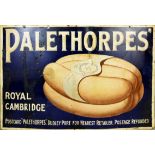A vintage enamel single sided wall mounted sign for Palethorpes Royal Cambridge Sausage, 61 x 92cm.