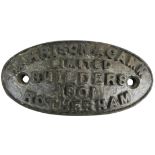 A wagon plate 'Harrison & Camm Limited Builders 1901 Rotherham', 20 x 10cm.