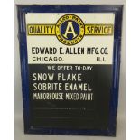 A vintage tin single sided wall mounted sign for Quality Service Allco Paint Products, Edward E.