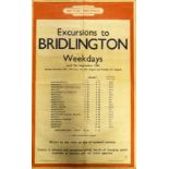 A British Railways holiday 'Excursions to Bridlington Weekdays' poster, dated September 1963, 100
