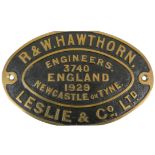 A works plate from R & W Hawthorne Keskue 3740 1929, a standard gauge 0-4-0ST named "George" and
