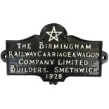 A wagon plate 'The Birmingham Railway Carriage & Wagon Company Limited Builders Smethwick', 1928, 30