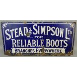 A vintage enamel single sided wall mounted sign for Stead & Simpson for Reliable Boots, 30.5 x
