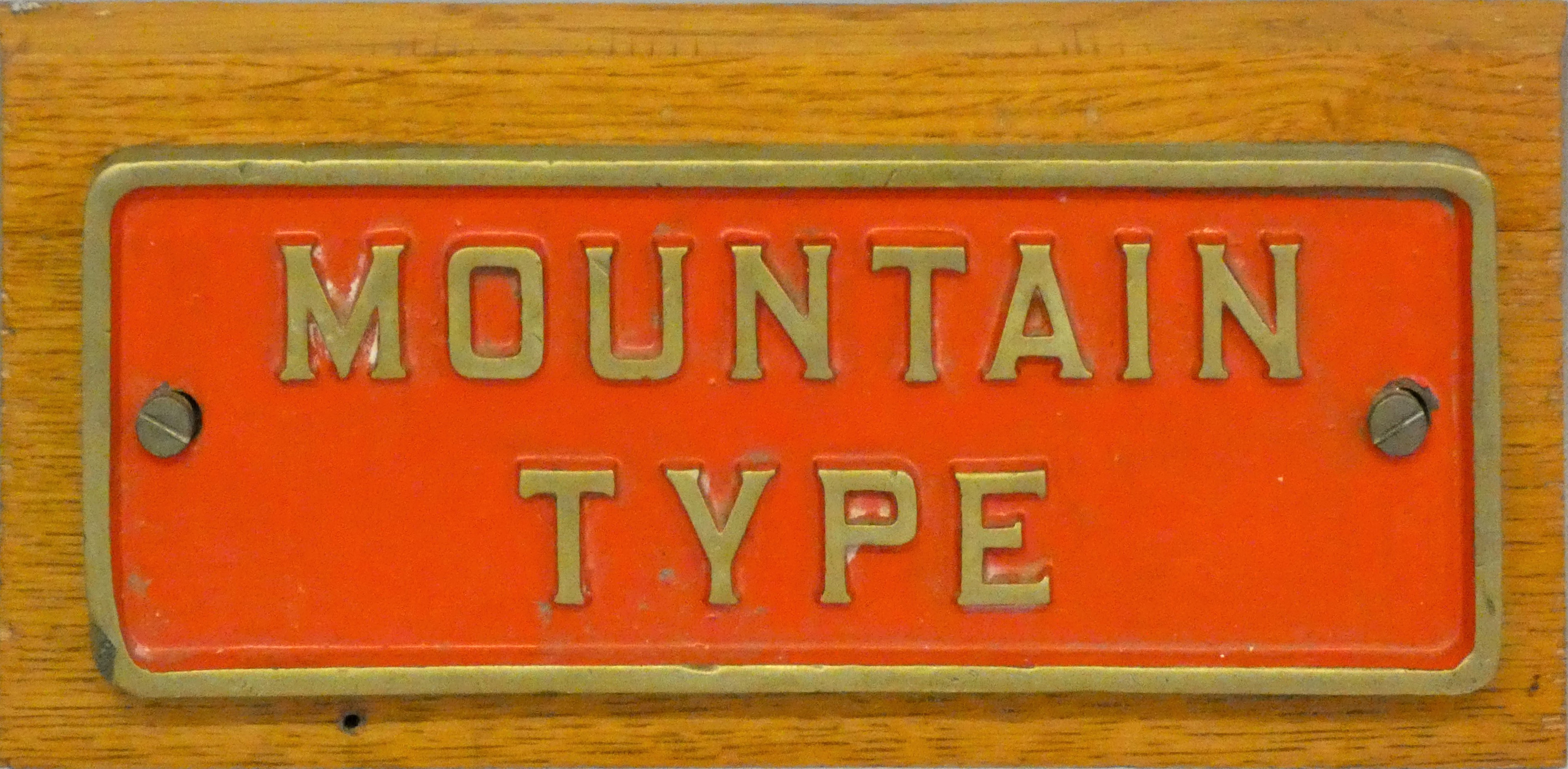 A brass plaque 'Mountain Type', mounted on oak, from a South African Class GEA 4-8-2+2-8-4